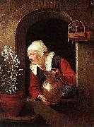 Gerard Dou Old Woman Watering Flowers oil painting on canvas
